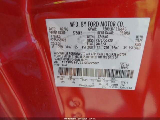 2007 FORD F-150 1FTPW14V37KB22567 Photo 8