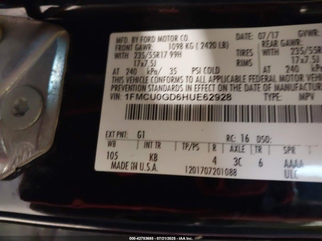 1FMCU0GD6HUE62928 Ford gtdi sigma w/premium fuel