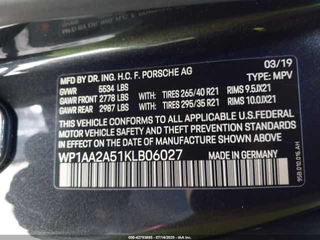 2019 PORSCHE MACAN WP1AA2A51KLB06027 Photo 8