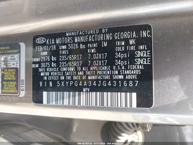 5XYPG4A34JG431687 KIA gdi theta-ii