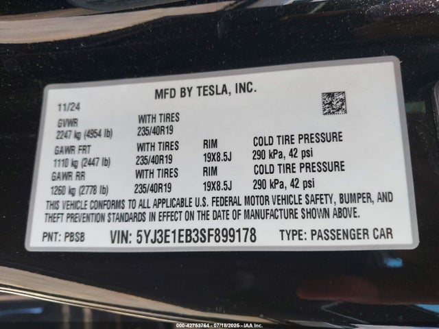 2025 TESLA MODEL 3 5YJ3E1EB3SF899178 Photo 8