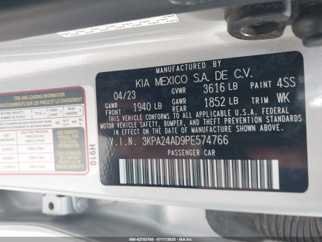 3KPA24AD9PE574766 KIA mpi gamma ii