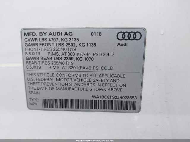 2018 AUDI Q3 WA1BCCFS2JR023653 Photo 8