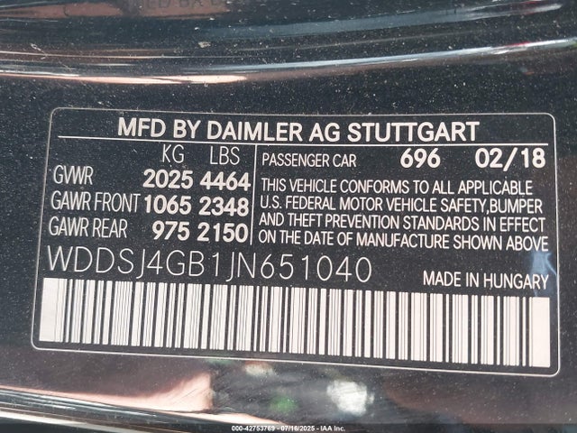 Mercedes-Benz 2018 2018 WDDSJ4GB1JN651040 Image 9