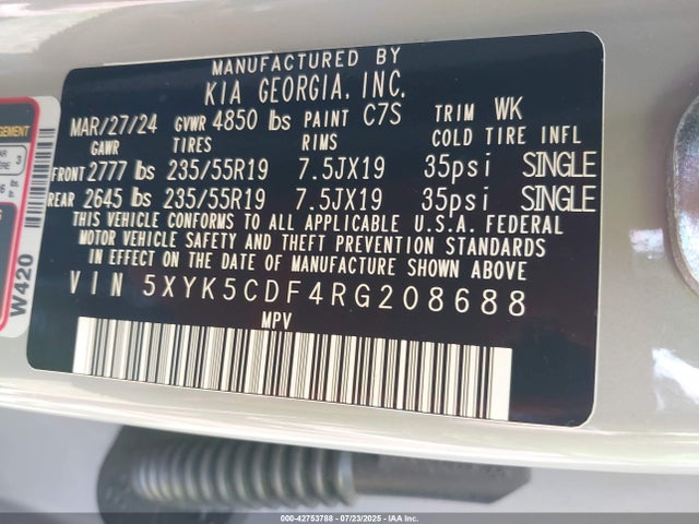 5XYK5CDF4RG208688 KIA gdi theta iii