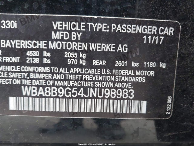 WBA8B9G54JNU98983 BMW 2018