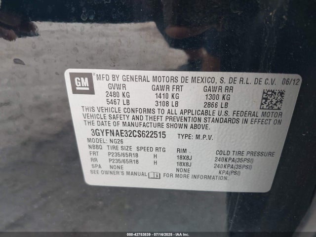 2012 CADILLAC SRX 3GYFNAE32CS622515 Photo 8