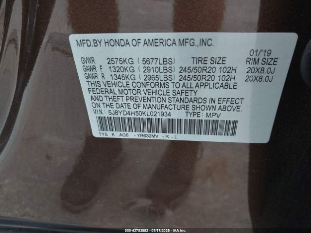 2019 ACURA MDX 5J8YD4H50KL021934 Photo 8
