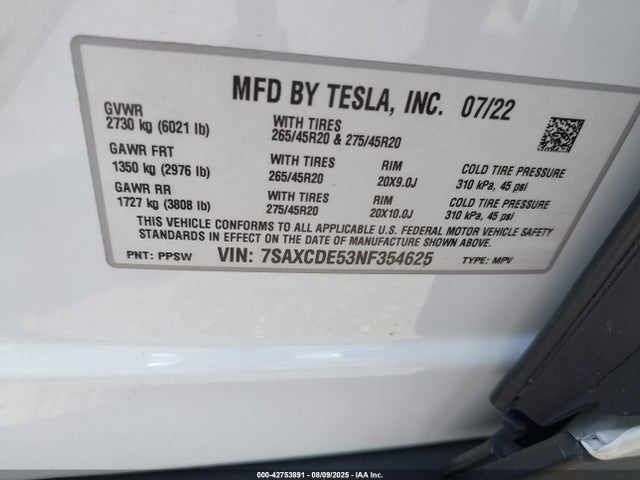 2022 TESLA MODEL X 7SAXCDE53NF354625 Photo 8