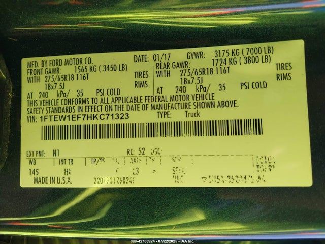Ford 5.0l-4v 2017 1FTEW1EF7HKC71323 Image 9
