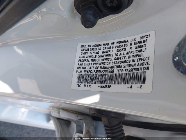 19XFC1F30ME205999 Honda l15b7