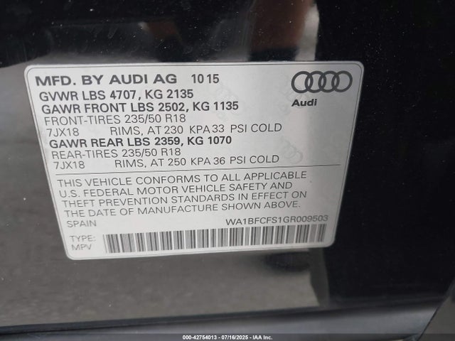 2016 AUDI Q3 WA1BFCFS1GR009503 Photo 8