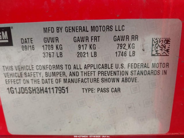 1G1JD5SH3H4117951 Chevrolet luw - mfi, e85 max