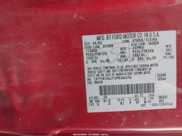 2003 FORD RANGER 1FTYR10U73PB36476 Photo 8