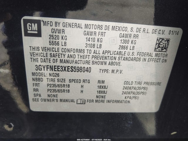 2014 CADILLAC SRX 3GYFNEE3XES598040 Photo 8