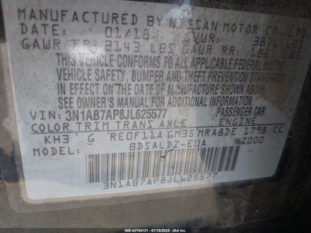 3N1AB7AP8JL625577 Nissan 2018