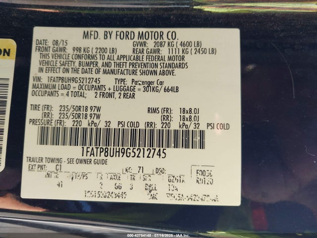1FATP8UH9G5212745 Ford 2016