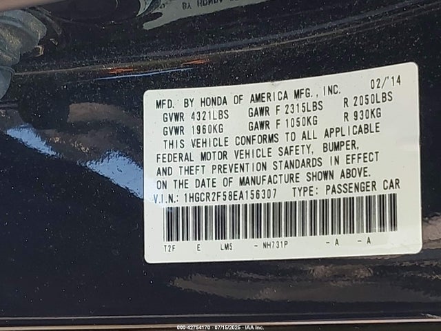 Honda k24w1 2014 1HGCR2F58EA156307 Image 9