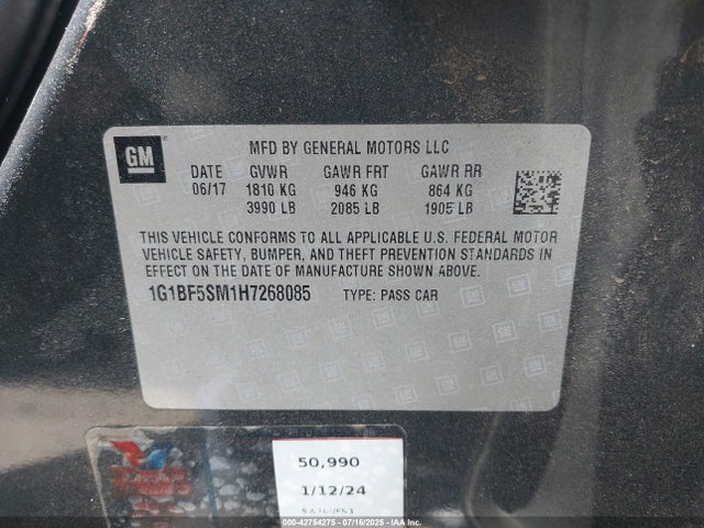 1G1BF5SM1H7268085 Chevrolet le2 -di: direct injection, vvt: variable valve timing, gen, alum