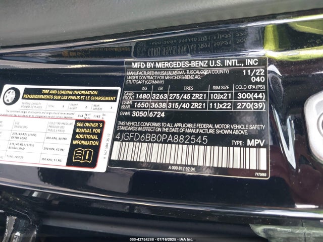 4JGFD6BB0PA882545 Mercedes-Benz m256