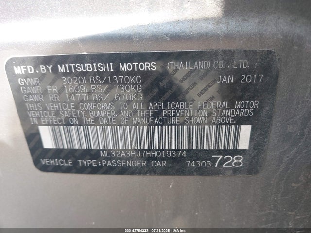 Mitsubishi Mirage 2017 ML32A3HJ7HH019374 Image 9
