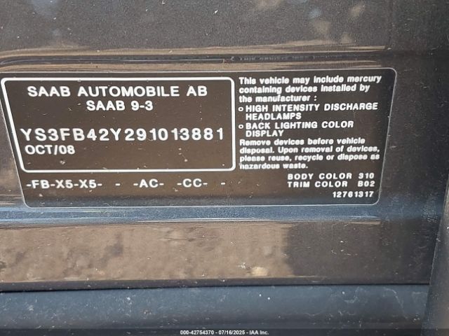 2009 SAAB 9-3 YS3FB42Y291013881 Photo 8