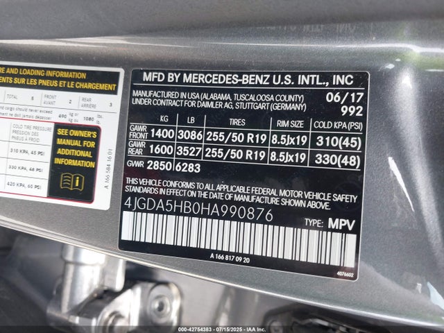 4JGDA5HB0HA990876 Mercedes-Benz m276