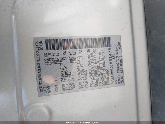 5N1AT2MV3GC861478 Nissan Rogue