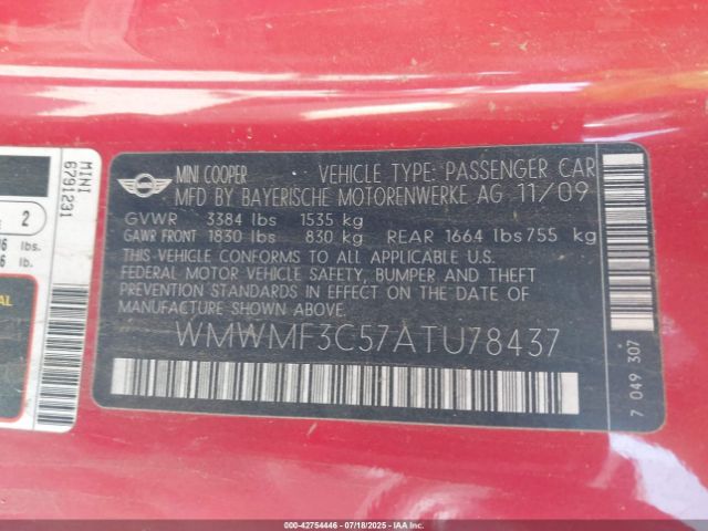 2010 MINI COOPER WMWMF3C57ATU78437 Photo 8