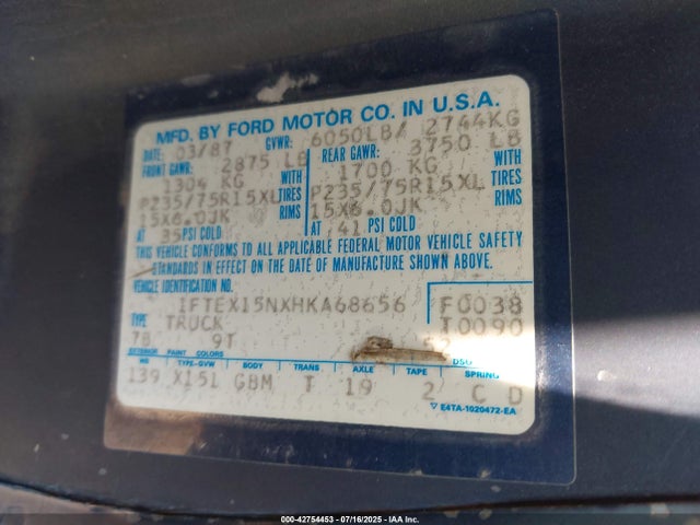 1987 FORD F150 1FTEX15NXHKA68656 Photo 8
