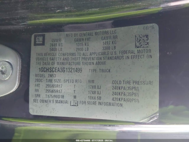 1GCHSCEA3G1321499 Chevrolet lcv - sidi; dcvcp; vvt; e85 max, e0-e100, alum