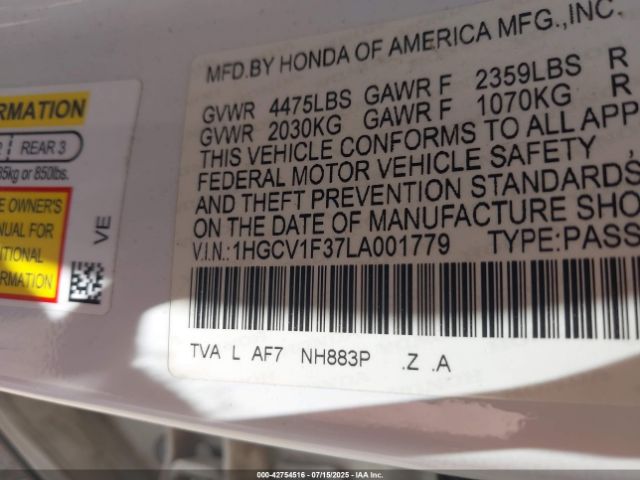 2020 HONDA ACCORD 1HGCV1F37LA001779 Photo 8