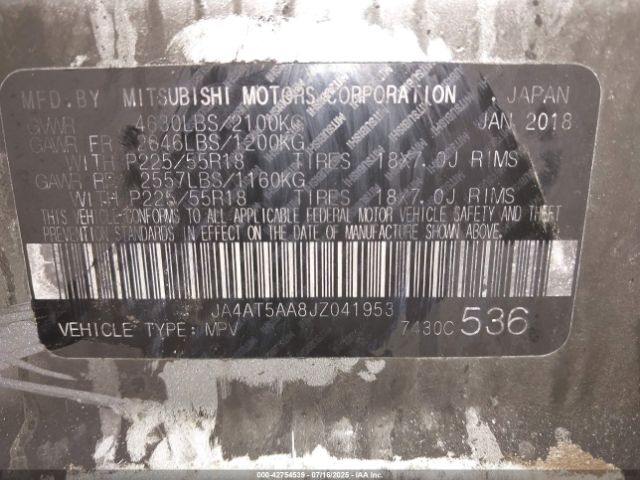 2018 MITSUBISHI ECLIPSE CROSS JA4AT5AA8JZ041953 Photo 8