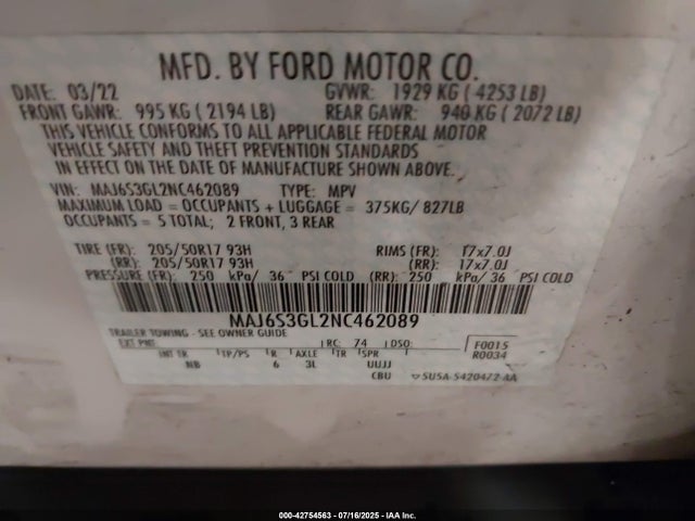 Ford 2022 2022 MAJ6S3GL2NC462089 Image 9