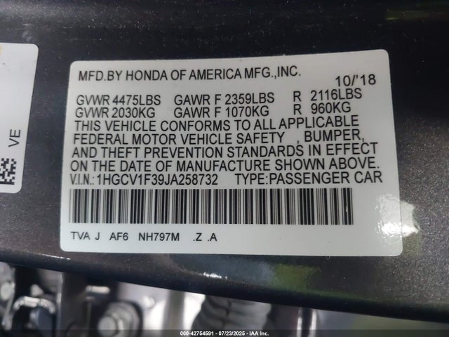 Honda l15be 2018 1HGCV1F39JA258732 Image 9