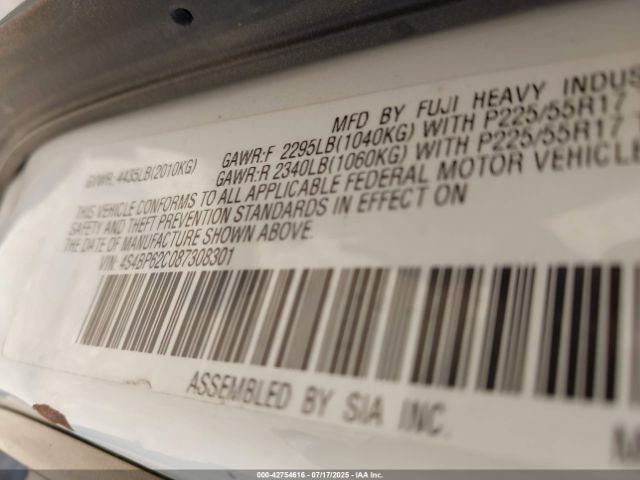 2008 SUBARU OUTBACK 4S4BP62C087308301 Photo 8