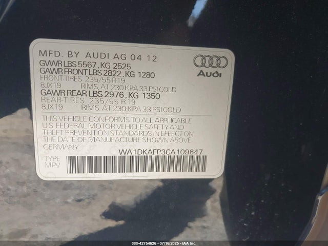 2012 AUDI Q5 WA1DKAFP3CA109647 Photo 8
