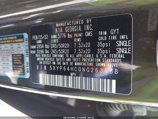 5XYP64HC0NG263688 KIA gdi lambda-ii