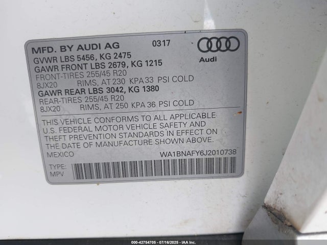 2018 AUDI Q5 WA1BNAFY6J2010738 Photo 8