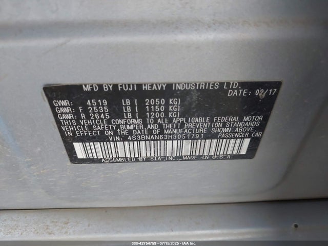 Subaru u5 2017 4S3BNAN63H3051791 Image 9