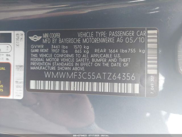 2010 MINI COOPER WMWMF3C55ATZ64356 Photo 8