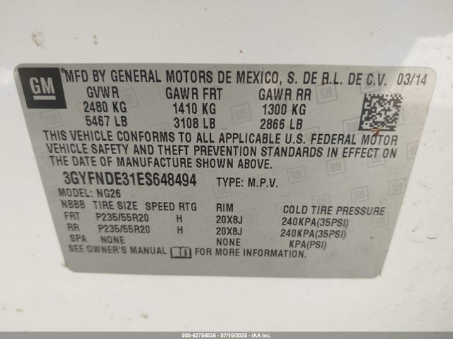 2014 CADILLAC SRX 3GYFNDE31ES648494 Photo 8