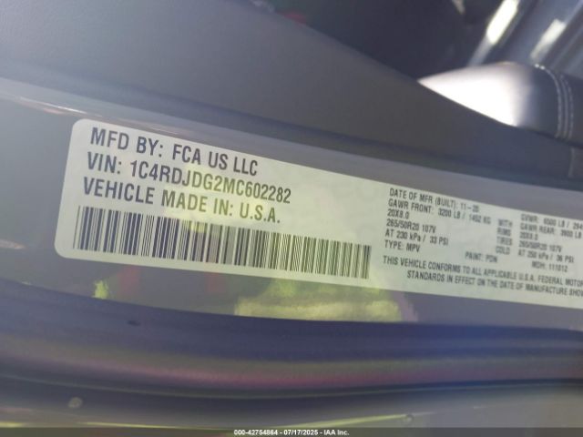 2021 DODGE DURANGO 1C4RDJDG2MC602282 Photo 8