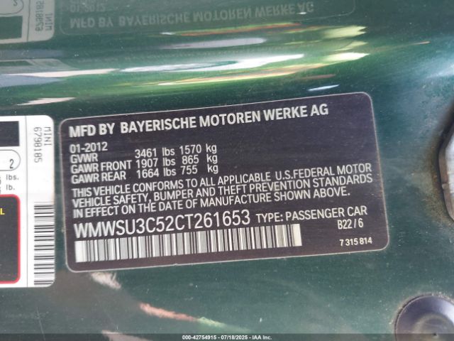 2012 MINI COOPER WMWSU3C52CT261653 Photo 8
