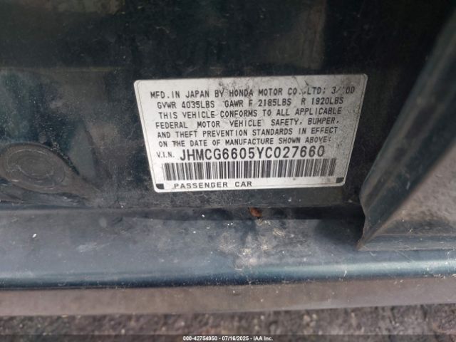 2000 HONDA ACCORD JHMCG6605YC027660 Photo 8