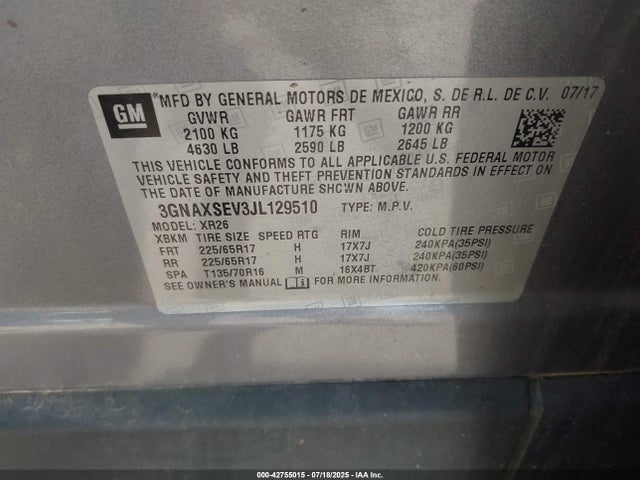 3GNAXSEV3JL129510 Chevrolet lyx - direct injection, vvt, fgt, turbo, alum, gen1