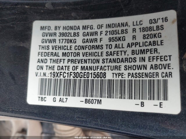 19XFC1F30GE015608 Honda l15b7
