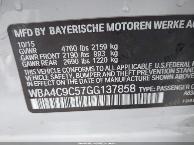 WBA4C9C57GG137858 BMW 2016