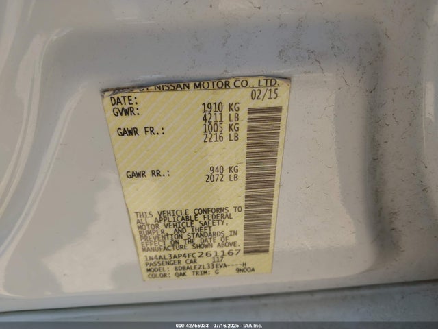 1N4AL3AP4FC261167 Nissan 2015