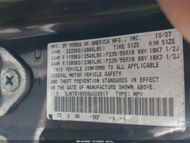 2008 ACURA RDX 5J8TB18558A006817 Photo 8